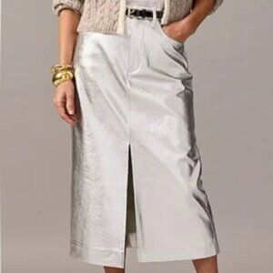 J.Crew Silver Faux Leather Midi Skirt with Slit - Size 30
